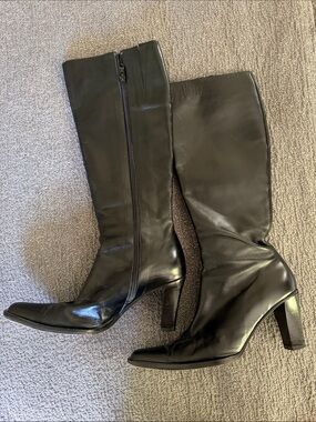 Banana Republic Black Leather Knee-High Heeled Boots